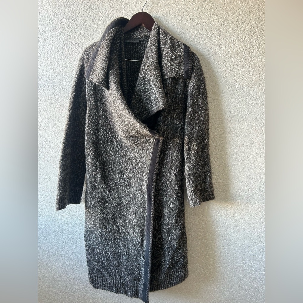 Made In Italy Wool Alpaca Knit Grey Black Coat Cardigan Women 12-14‎ Lagenlook